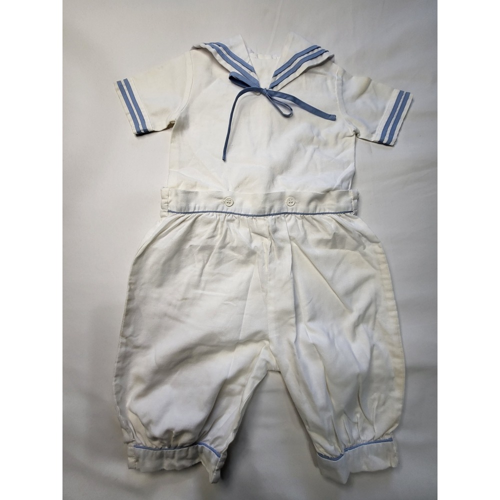 Kiki Paris Vintage Kids Sailor Suit Set White Blue Nautical 2 Piece Outfit